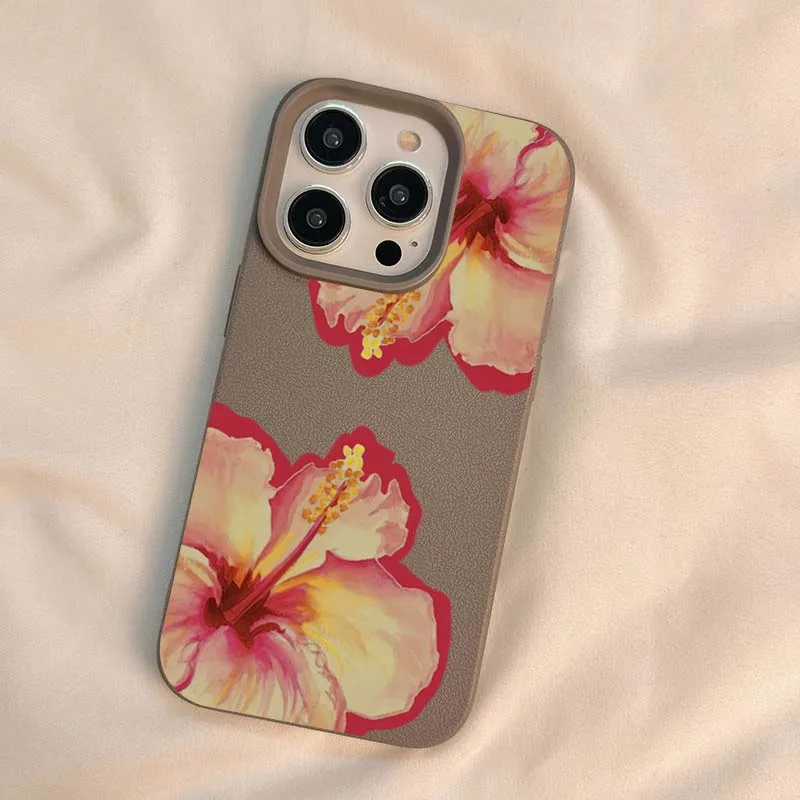 Elegant Pink Hibiscus Flower Lichee Silicone Phone Case For iPhone 17 16 Pro Max XS X XR 15 14 13 12 11 16 Plus Cover Soft Funda