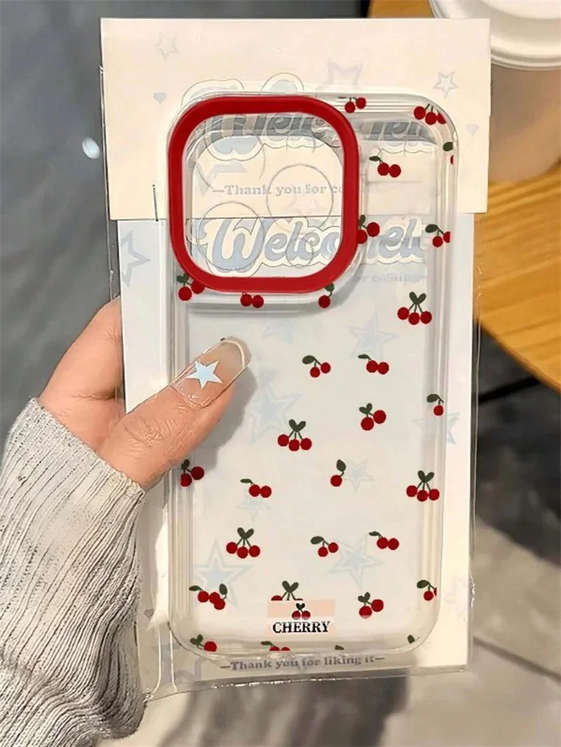 Cute Cartoon Cherry Pattern Clear Phone Case For Xiaomi Redmi 13C 14C 12 Redmi Note 14 13 12 11 Pro Plus 5G 12S 11S Soft Cover
