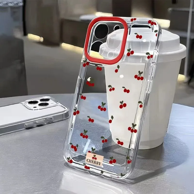 Cute Cartoon Cherry Pattern Clear Phone Case For Xiaomi Redmi 13C 14C 12 Redmi Note 14 13 12 11 Pro Plus 5G 12S 11S Soft Cover