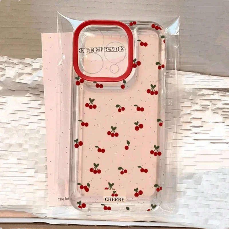 Cute Cartoon Cherry Pattern Clear Phone Case For Xiaomi Redmi 13C 14C 12 Redmi Note 14 13 12 11 Pro Plus 5G 12S 11S Soft Cover
