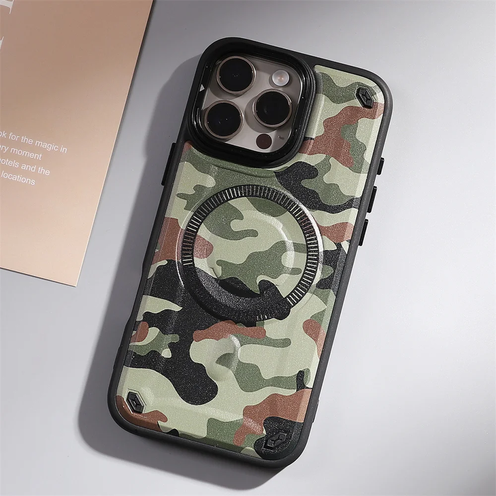 Camouflage Military Grade Defender Magnetic Case for iPhone 17 Pro Max/16 Plus/15/14/13/12/11 Hybrid Camping Cover