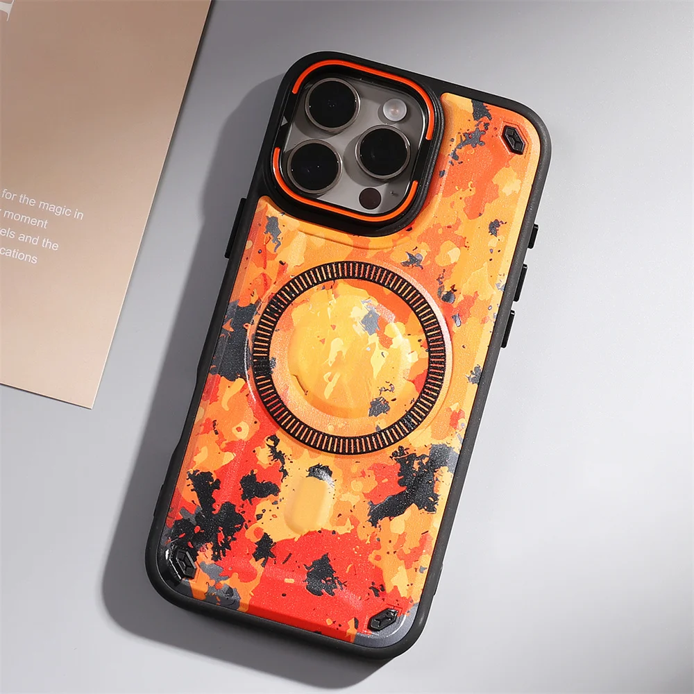 Camouflage Military Grade Defender Magnetic Case for iPhone 17 Pro Max/16 Plus/15/14/13/12/11 Hybrid Camping Cover