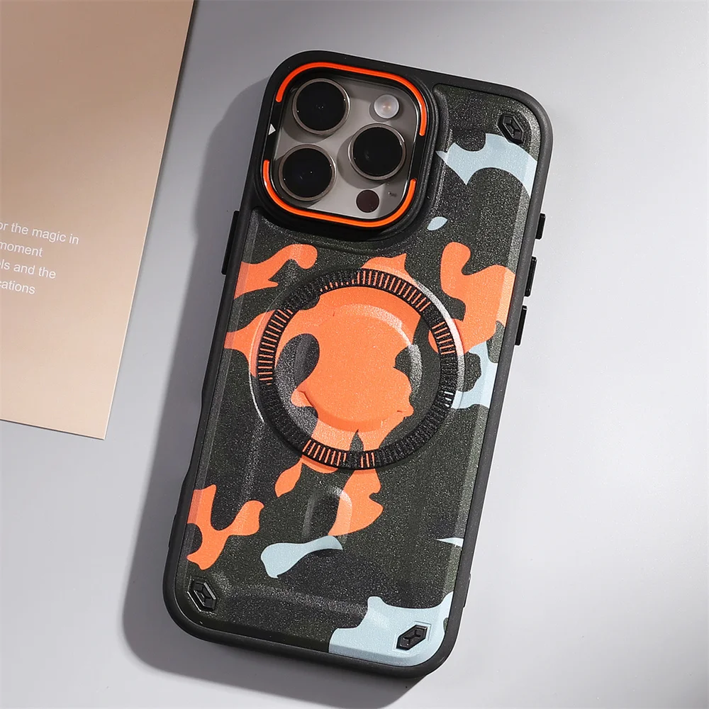 Camouflage Military Grade Defender Magnetic Case for iPhone 17 Pro Max/16 Plus/15/14/13/12/11 Hybrid Camping Cover