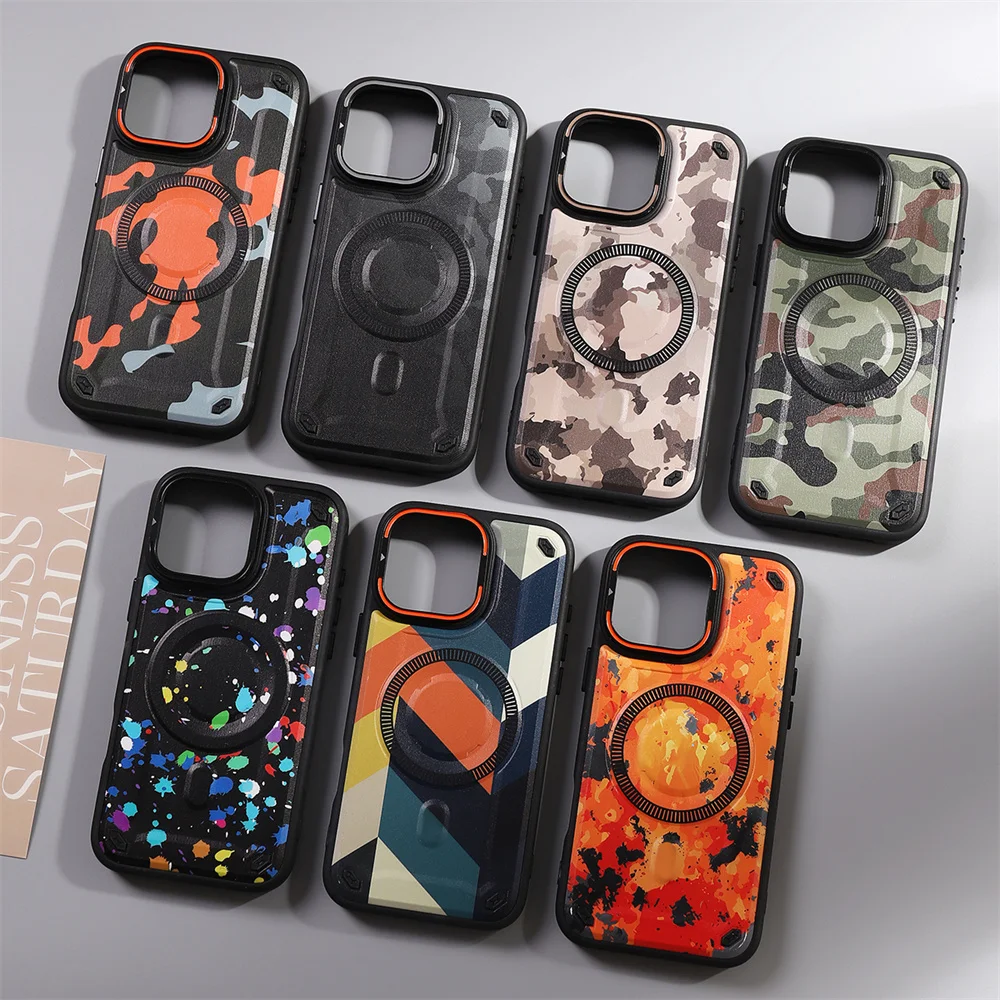 Camouflage Military Grade Defender Magnetic Case for iPhone 17 Pro Max/16 Plus/15/14/13/12/11 Hybrid Camping Cover