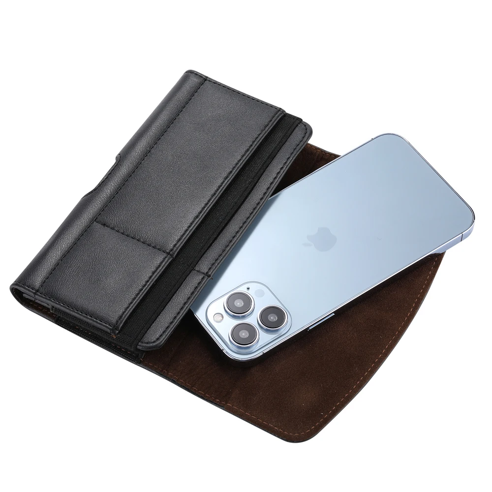 Universal Leather Phone Holster Belt Clip Case For iPhone 16 15 14 13 Pro Max Samsung S24 S23 Huawei Xiaomi Men Waist Bag Cover