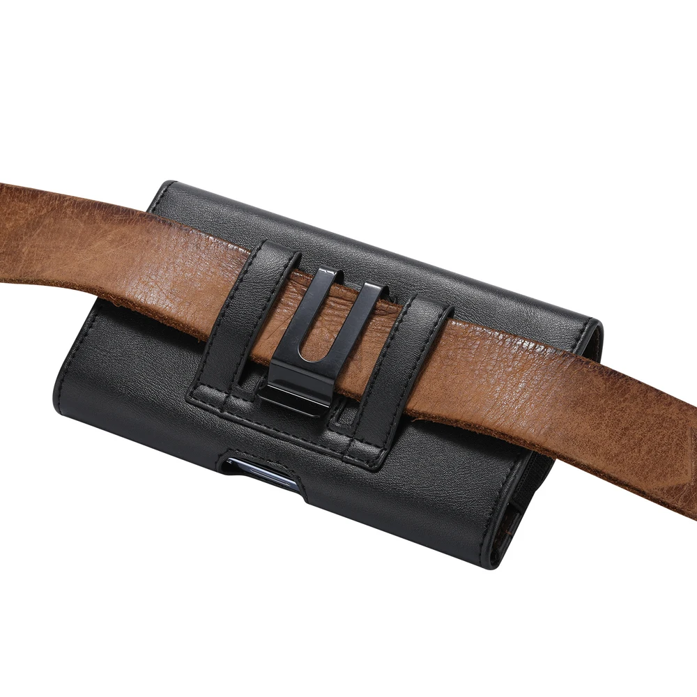 Universal Leather Phone Holster Belt Clip Case For iPhone 16 15 14 13 Pro Max Samsung S24 S23 Huawei Xiaomi Men Waist Bag Cover