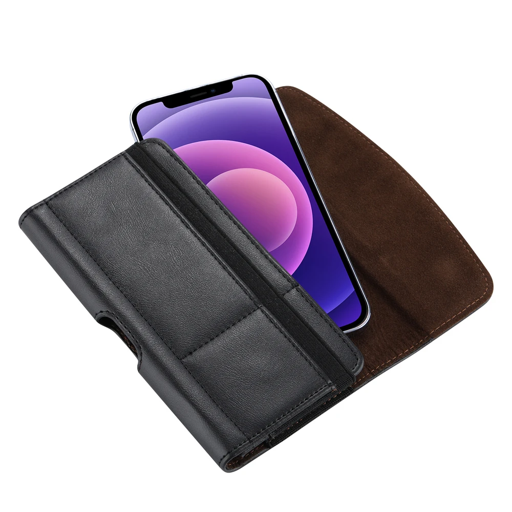 Universal Leather Phone Holster Belt Clip Case For iPhone 16 15 14 13 Pro Max Samsung S24 S23 Huawei Xiaomi Men Waist Bag Cover