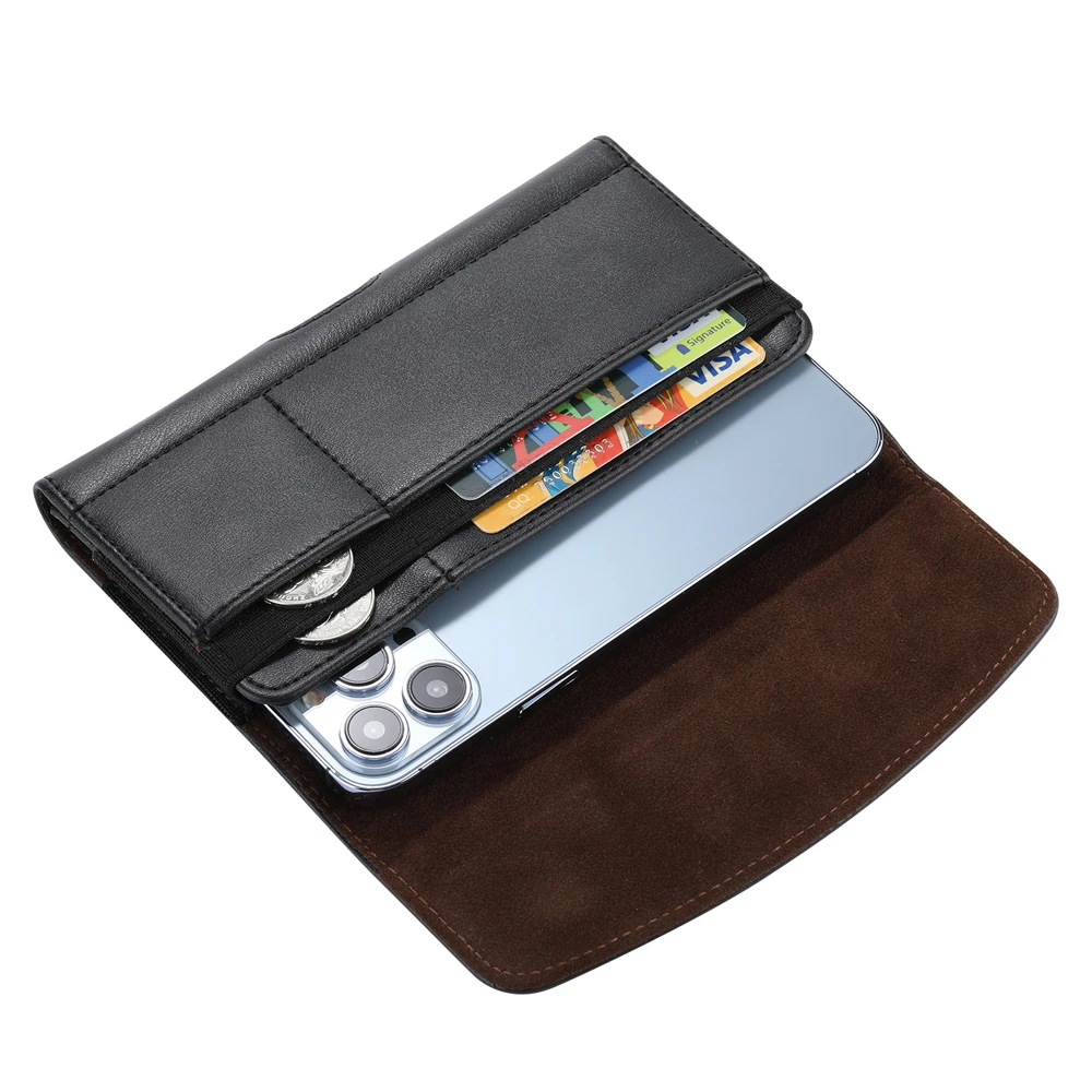 Universal Leather Phone Holster Belt Clip Case For iPhone 16 15 14 13 Pro Max Samsung S24 S23 Huawei Xiaomi Men Waist Bag Cover