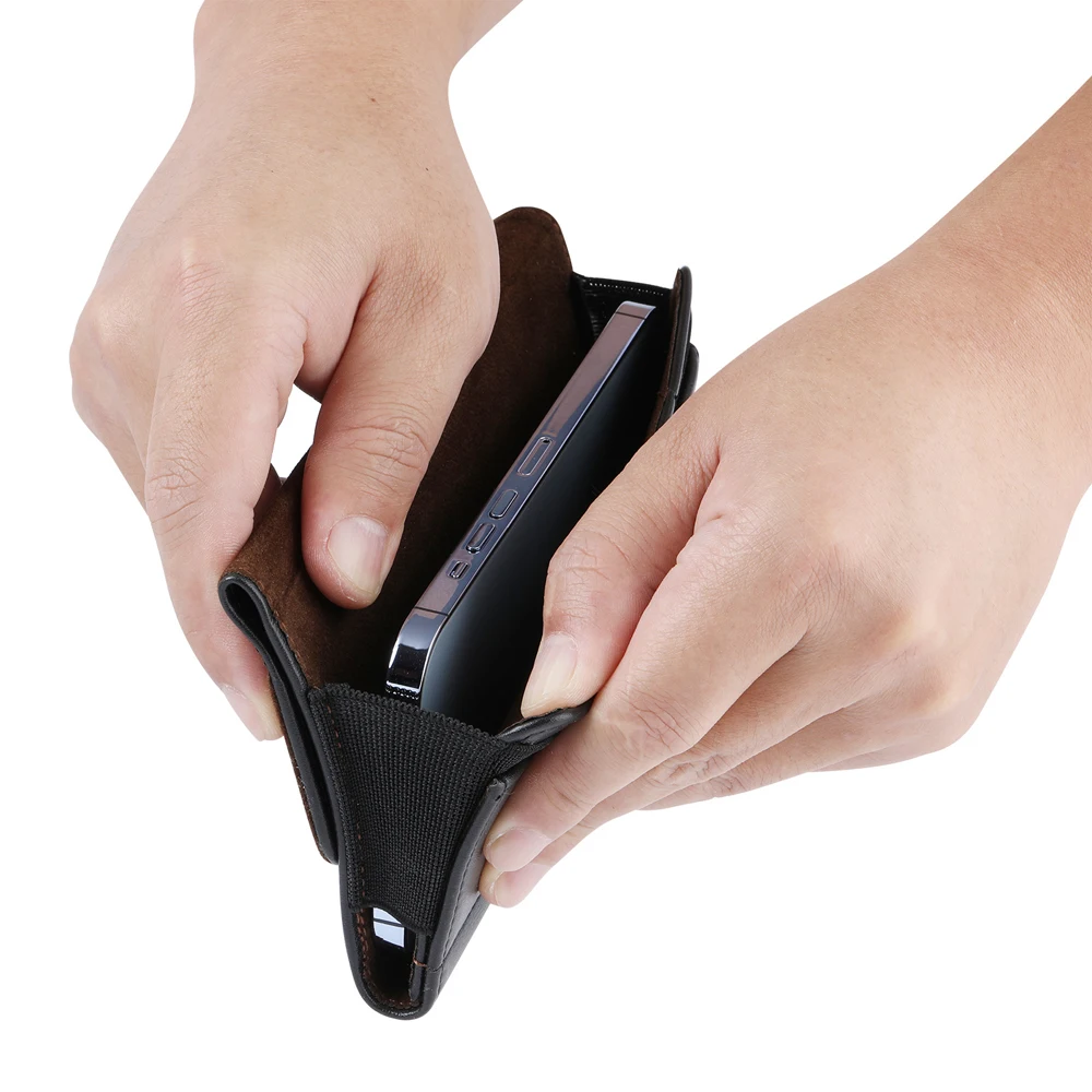 Universal Leather Phone Holster Belt Clip Case For iPhone 16 15 14 13 Pro Max Samsung S24 S23 Huawei Xiaomi Men Waist Bag Cover