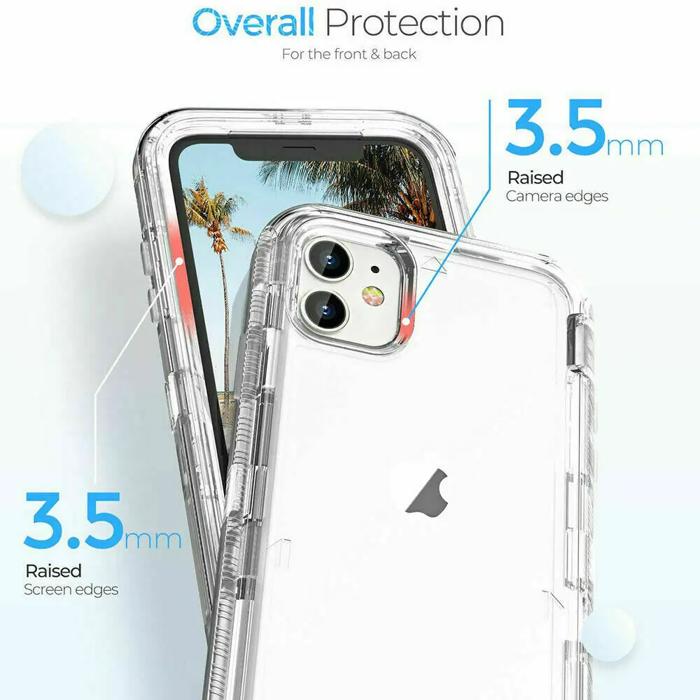 Military Level Heavy Duty Hard Case For iPhone 15 13 11 14 16Pro Max MINI XR XSMAX SE 6 7 8Plus 3IN1Transparent Shockproof Cases