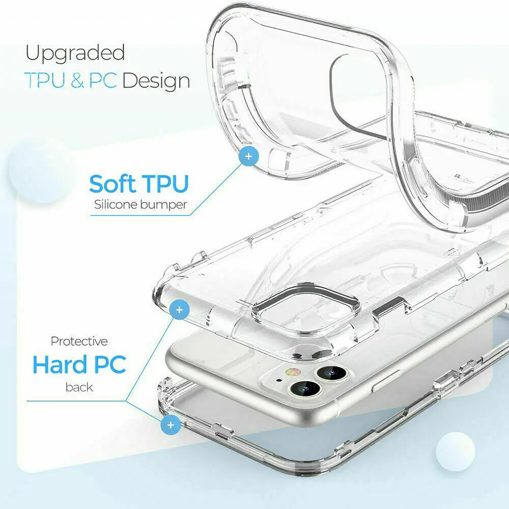 Military Level Heavy Duty Hard Case For iPhone 15 13 11 14 16Pro Max MINI XR XSMAX SE 6 7 8Plus 3IN1Transparent Shockproof Cases