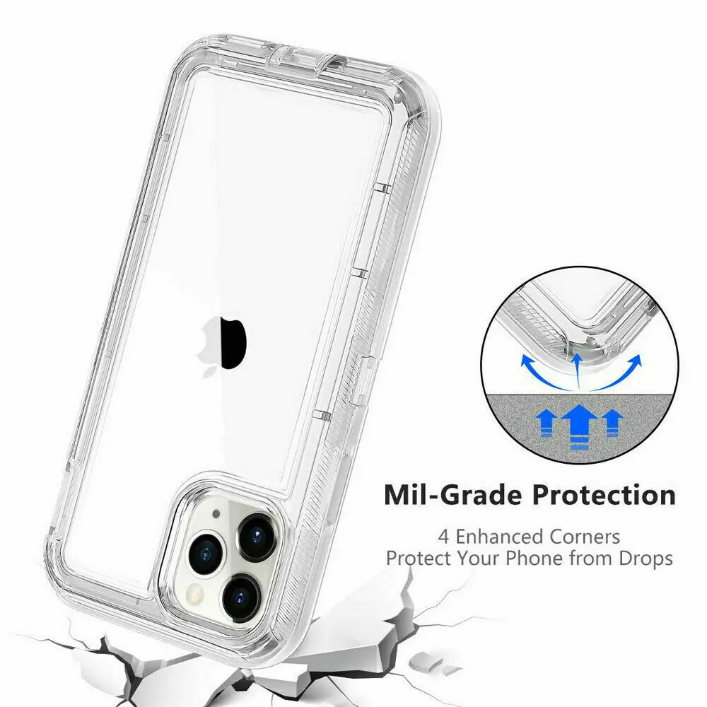 Military Level Heavy Duty Hard Case For iPhone 15 13 11 14 16Pro Max MINI XR XSMAX SE 6 7 8Plus 3IN1Transparent Shockproof Cases