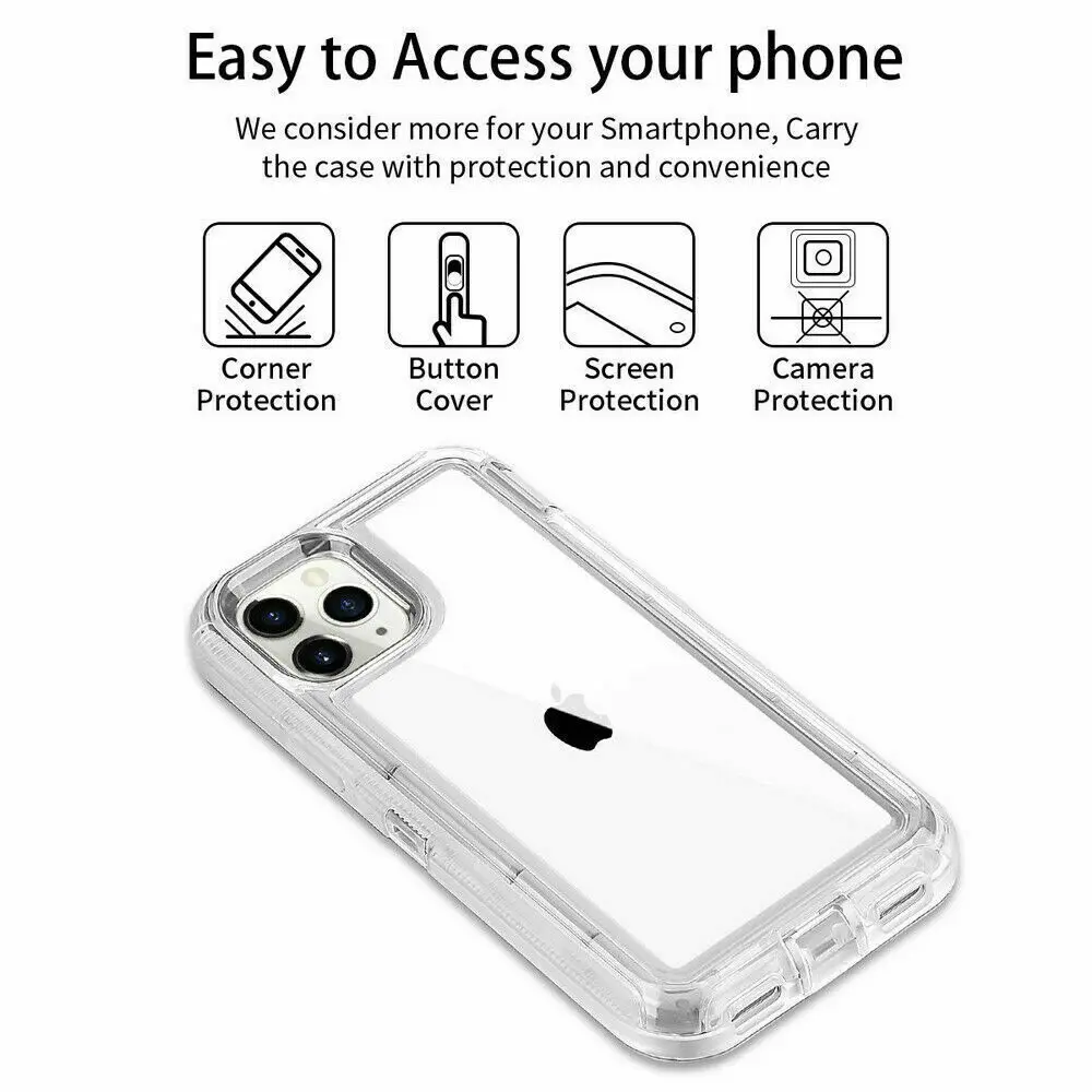 Military Level Heavy Duty Hard Case For iPhone 15 13 11 14 16Pro Max MINI XR XSMAX SE 6 7 8Plus 3IN1Transparent Shockproof Cases