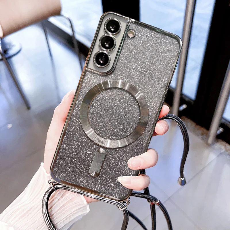 Crossbody Lanyard With Magsafe Case For Samsung Galaxy S25 S24 S23 S22 Ultra S23 FE Plus Magnetic Protection Soft Cover