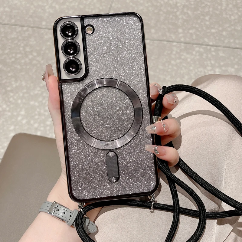 Crossbody Lanyard With Magsafe Case For Samsung Galaxy S25 S24 S23 S22 Ultra S23 FE Plus Magnetic Protection Soft Cover