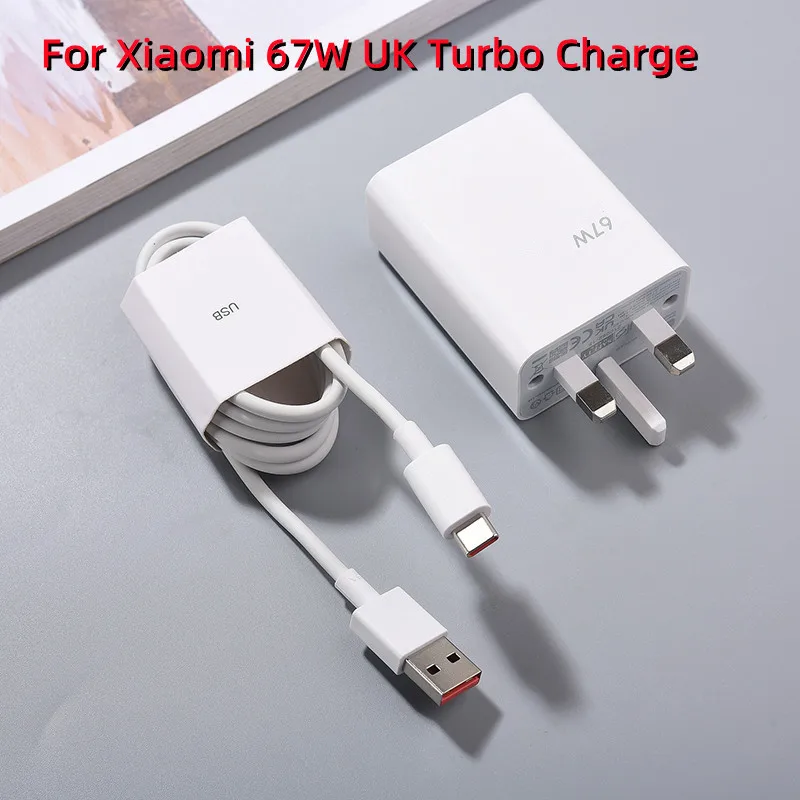 For Xiaomi 67W Fast Charger UK Plug Turbo Charge Adapter 6A Usb Type C Cable For Mi 14 12 11 13 10 10T POCO X5 Redmi Note 12 13