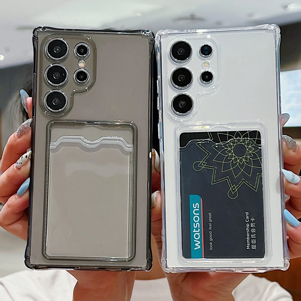 Phone Case For Samsung Galaxy S26 S25 S21 FE S22 S23FE S24 Plus Ultra Edge Clear Transparent Wallet Card Holder Silicone Cover