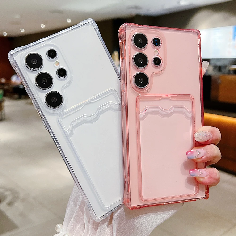 Phone Case For Samsung Galaxy S26 S25 S21 FE S22 S23FE S24 Plus Ultra Edge Clear Transparent Wallet Card Holder Silicone Cover