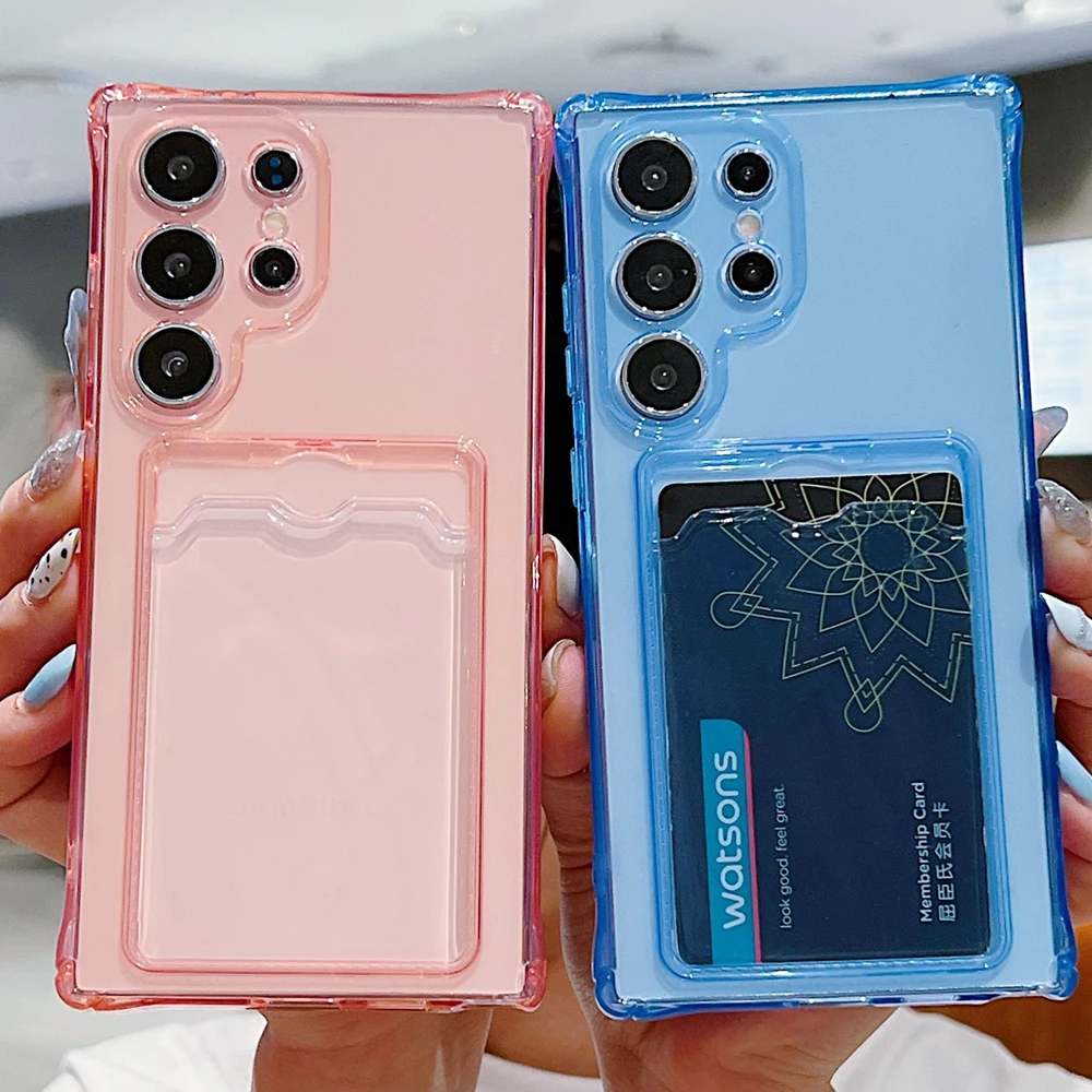 Phone Case For Samsung Galaxy S26 S25 S21 FE S22 S23FE S24 Plus Ultra Edge Clear Transparent Wallet Card Holder Silicone Cover