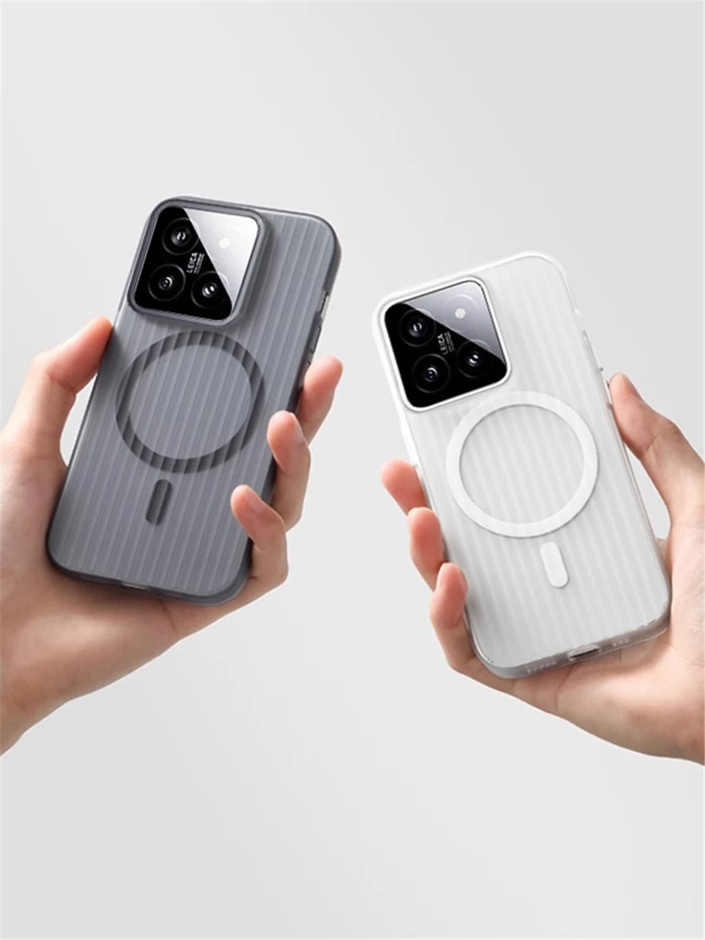 Matte Clear Corrugated Phone Case For Magsafe Xiaomi 15 14 13T 13 Pro Poco F5 F6 Pro Wireless Charging Magnetic Cover