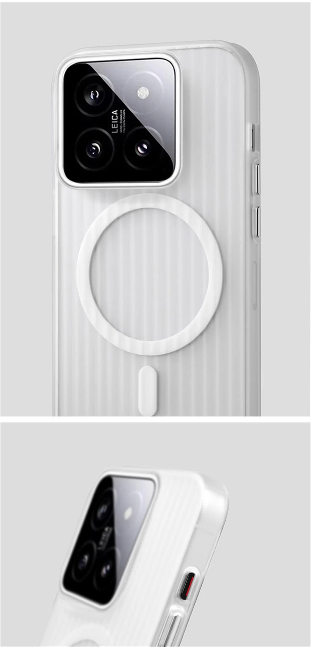 Matte Clear Corrugated Phone Case For Magsafe Xiaomi 15 14 13T 13 Pro Poco F5 F6 Pro Wireless Charging Magnetic Cover