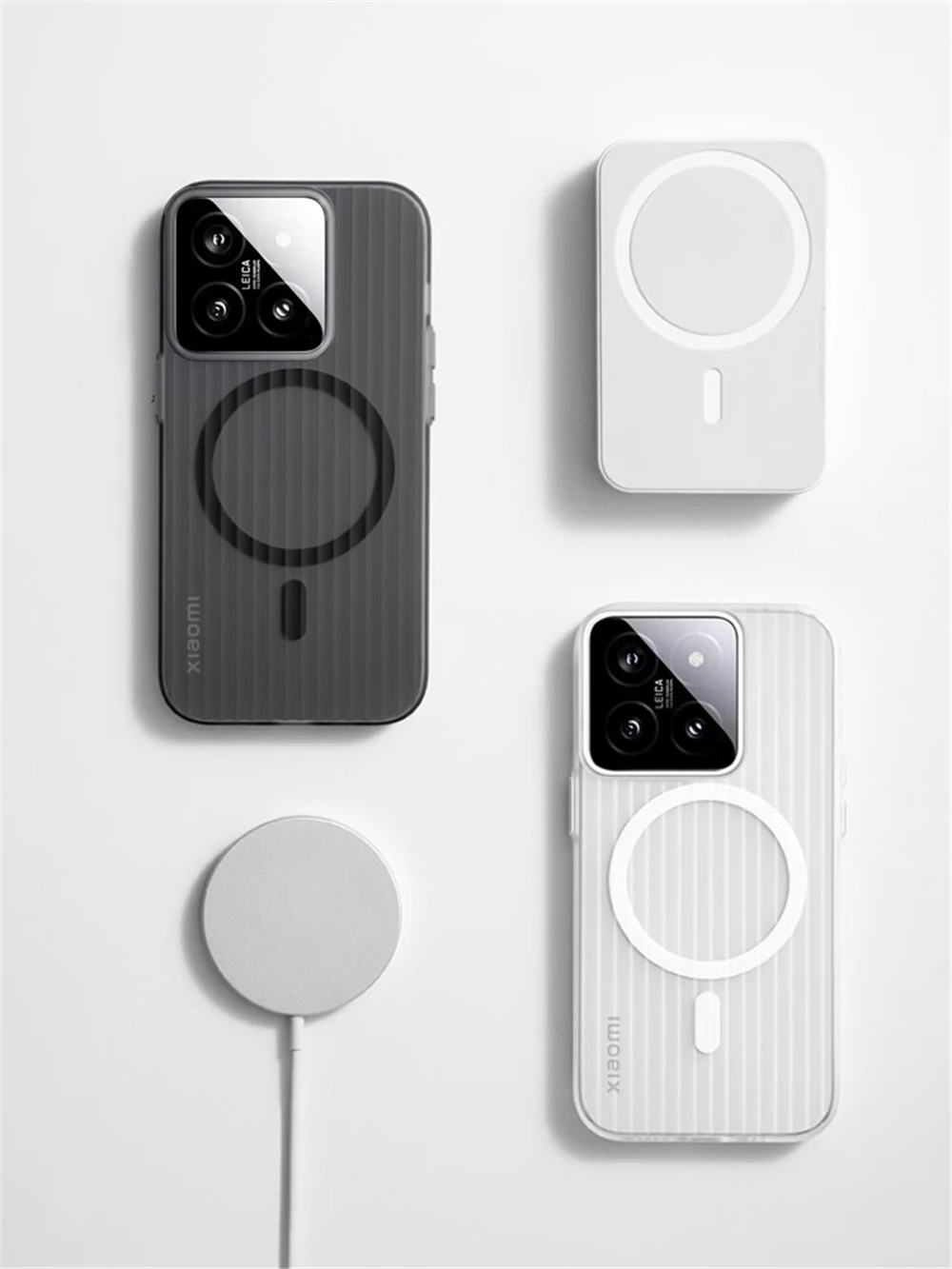Matte Clear Corrugated Phone Case For Magsafe Xiaomi 15 14 13T 13 Pro Poco F5 F6 Pro Wireless Charging Magnetic Cover