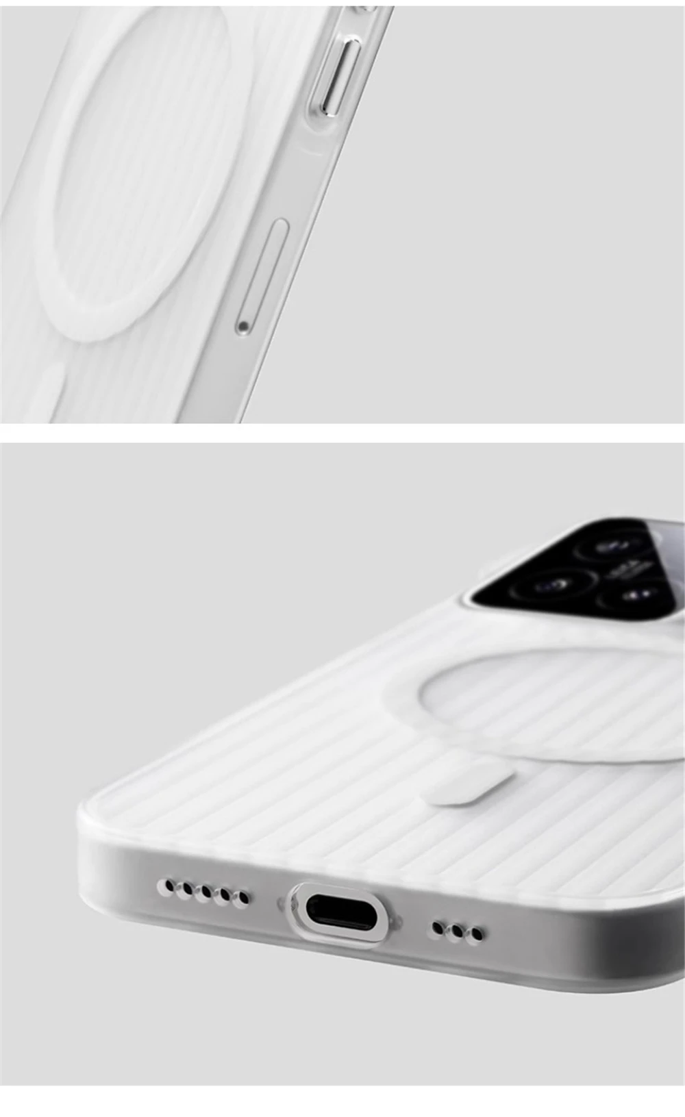Matte Clear Corrugated Phone Case For Magsafe Xiaomi 15 14 13T 13 Pro Poco F5 F6 Pro Wireless Charging Magnetic Cover