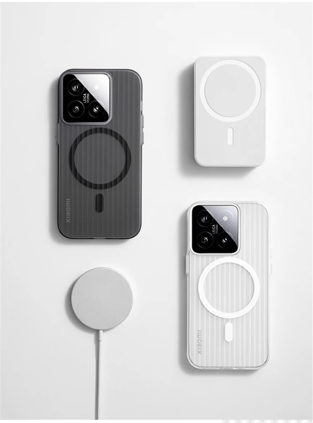 Matte Clear Corrugated Phone Case For Magsafe Xiaomi 15 14 13T 13 Pro Poco F5 F6 Pro Wireless Charging Magnetic Cover