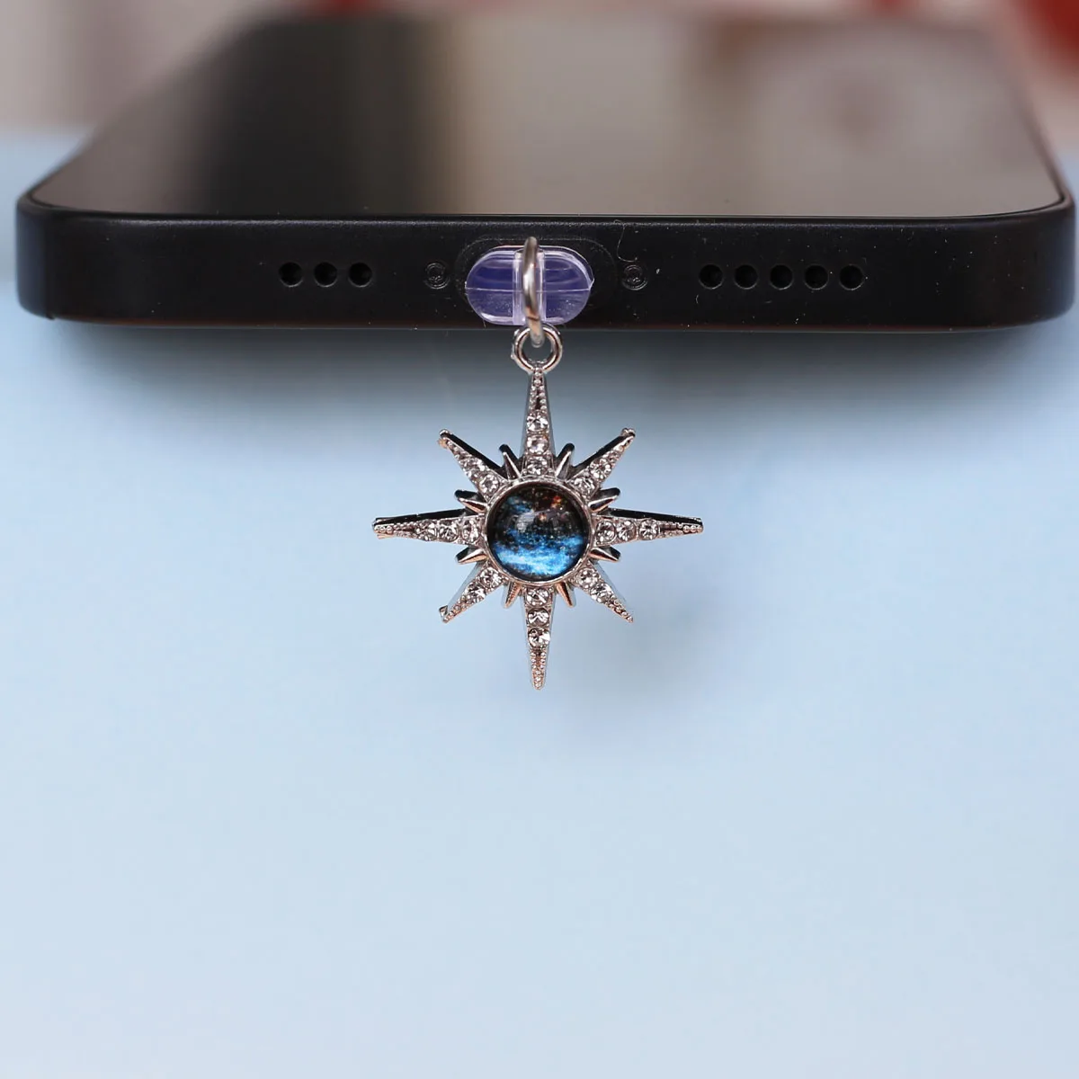 Blue Planet Moon And Star Shaped Mobile Phone Dust Plug Pendant Hanging Decoration Accessories For Iphone Type-c Port Lanyard