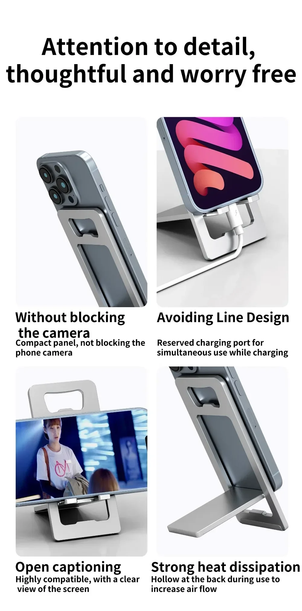 Aluminum Desk Mobile Phone Holder For iPhone Pro/Max/Mini Metal Adjustable Desktop Tablet Stand