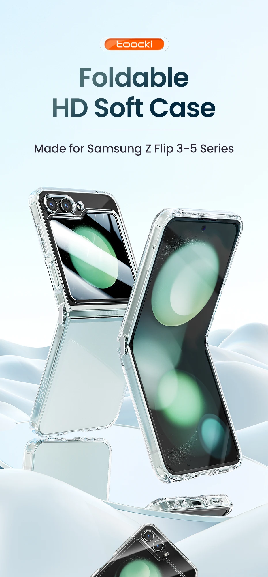 Toocki Transparent TPU Phone Case For Samsung Galaxy Z Flip 6 5 4 3 5G Phone Protector Shockproof Cover For Samsung Z Flip 6 5 4