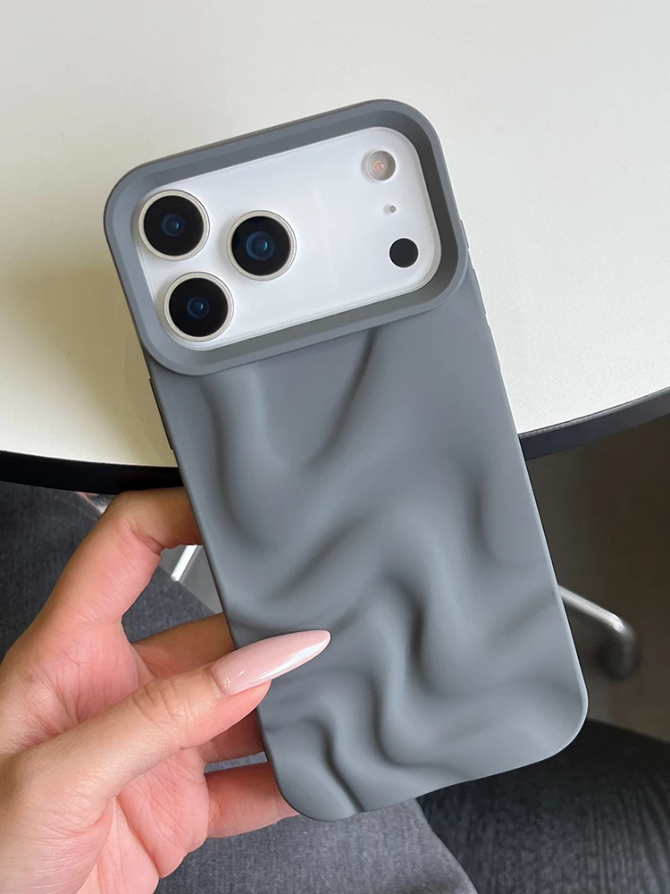 Stylish 3D Bump Wave Shiny Pink Back Cover For iPhone Air 11 12 13 14 15 17 18 Pro Max Phone Case