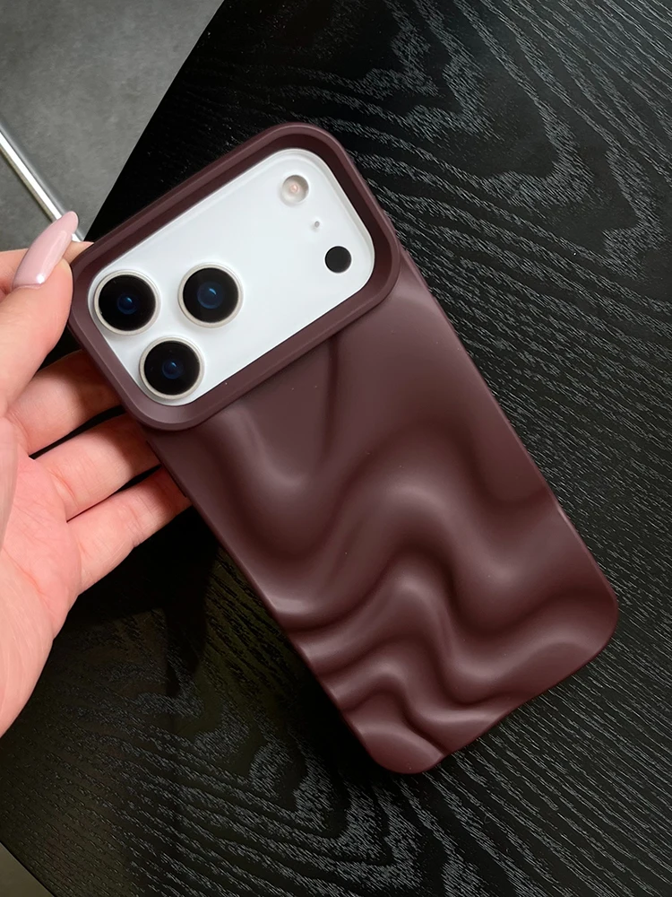 Stylish 3D Bump Wave Shiny Pink Back Cover For iPhone Air 11 12 13 14 15 17 18 Pro Max Phone Case