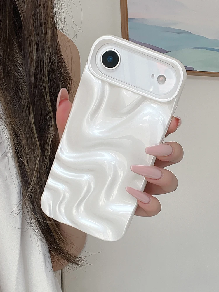 Stylish 3D Bump Wave Shiny Pink Back Cover For iPhone Air 11 12 13 14 15 17 18 Pro Max Phone Case