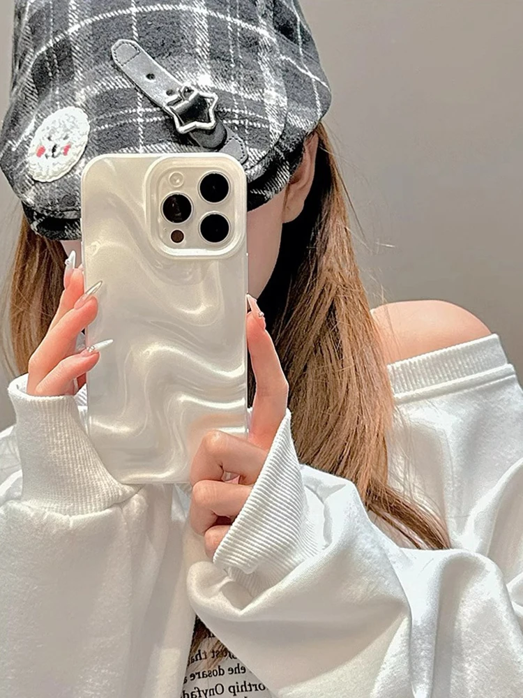 Stylish 3D Bump Wave Shiny Pink Back Cover For iPhone Air 11 12 13 14 15 17 18 Pro Max Phone Case