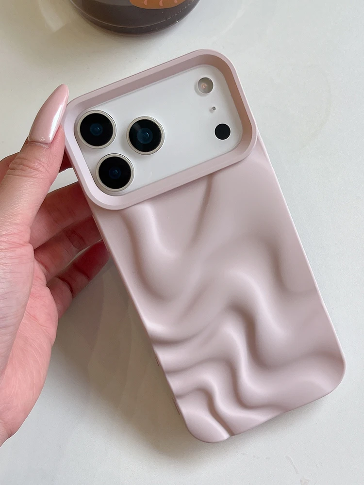Stylish 3D Bump Wave Shiny Pink Back Cover For iPhone Air 11 12 13 14 15 17 18 Pro Max Phone Case