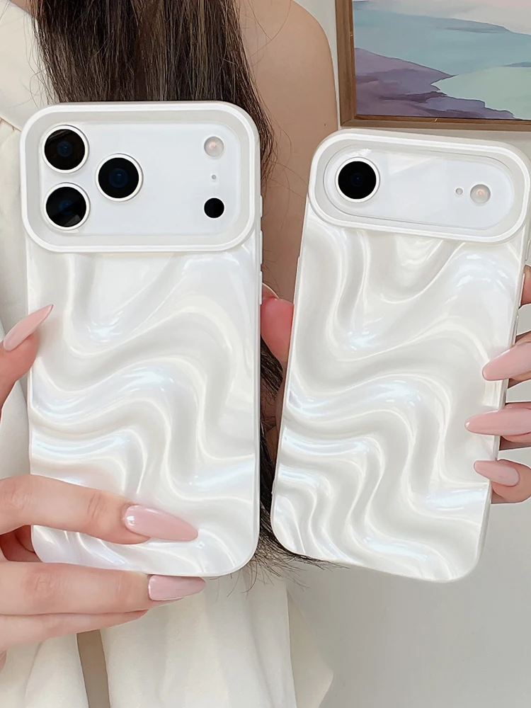 Stylish 3D Bump Wave Shiny Pink Back Cover For iPhone Air 11 12 13 14 15 17 18 Pro Max Phone Case