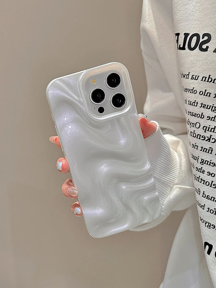 Stylish 3D Bump Wave Shiny Pink Back Cover For iPhone Air 11 12 13 14 15 17 18 Pro Max Phone Case