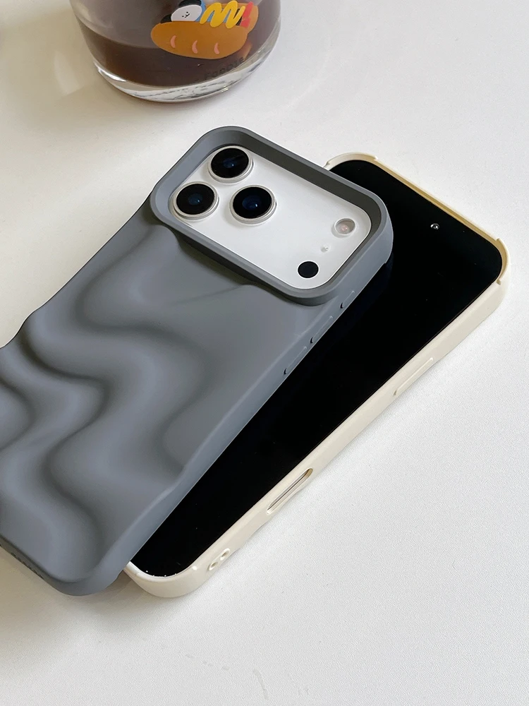 Stylish 3D Bump Wave Shiny Pink Back Cover For iPhone Air 11 12 13 14 15 17 18 Pro Max Phone Case