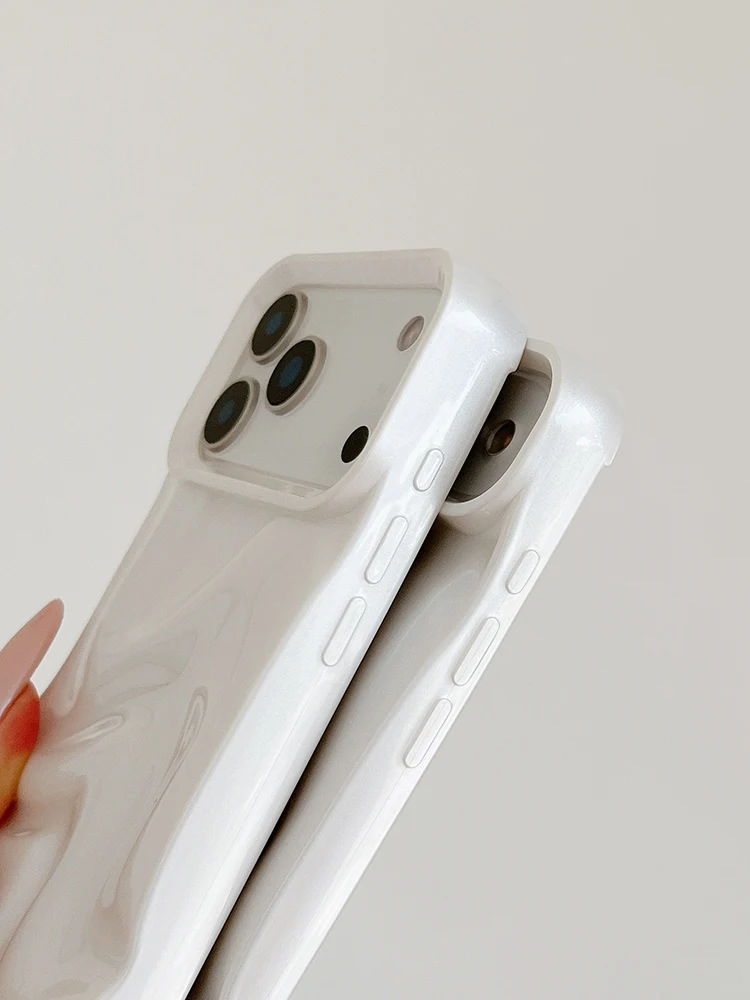 Stylish 3D Bump Wave Shiny Pink Back Cover For iPhone Air 11 12 13 14 15 17 18 Pro Max Phone Case