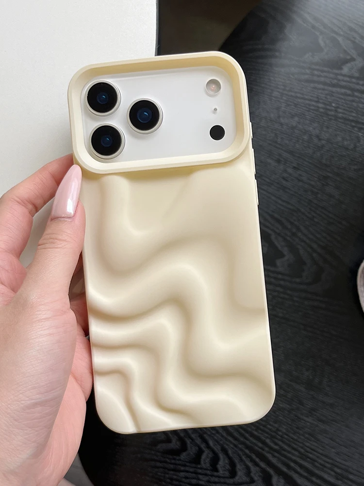 Stylish 3D Bump Wave Shiny Pink Back Cover For iPhone Air 11 12 13 14 15 17 18 Pro Max Phone Case