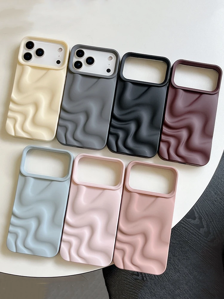 Stylish 3D Bump Wave Shiny Pink Back Cover For iPhone Air 11 12 13 14 15 17 18 Pro Max Phone Case