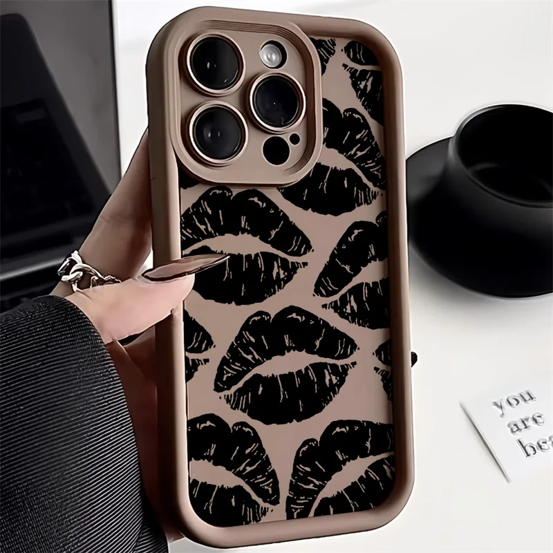 Black Lips Kiss Print Soft Matte Phone Case For Samsung Galaxy A16 S24 S25 Ultra S26 S23 FE A17 A56 Cases A36 A55 A54 A26 Cover