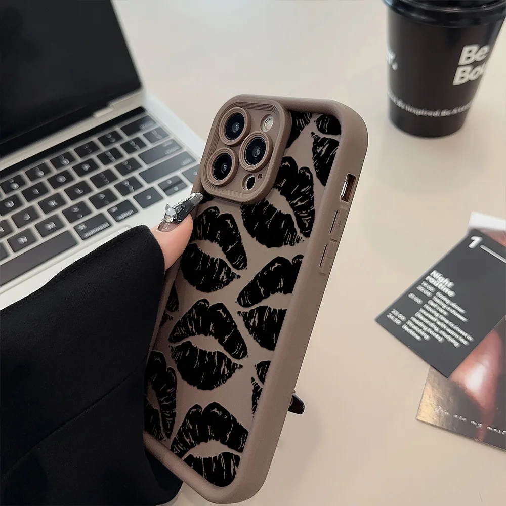 Black Lips Kiss Print Soft Matte Phone Case For Samsung Galaxy A16 S24 S25 Ultra S26 S23 FE A17 A56 Cases A36 A55 A54 A26 Cover
