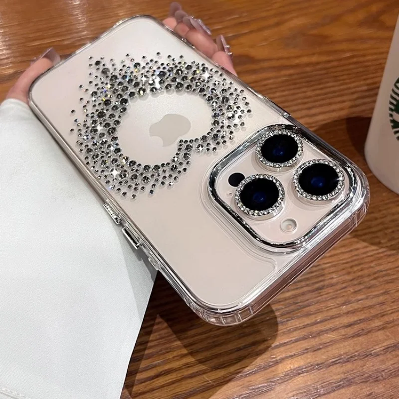 Transparent Love Heart 3D Diamond Case For iPhone 18 17 12 13 14 15 16 Pro Max Sparkling Rhinestone Clear Shockproof Hard Cover