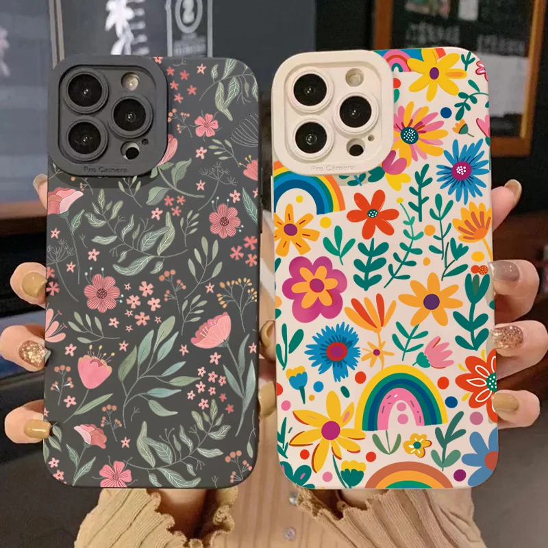 Colorful Flowers Rainbow Phone Case For Samsung Galaxy S25 S24 S23 S22 S21 Ultra Plus FE A16 A06 A26 A33 A56 A34 Silicone Cover