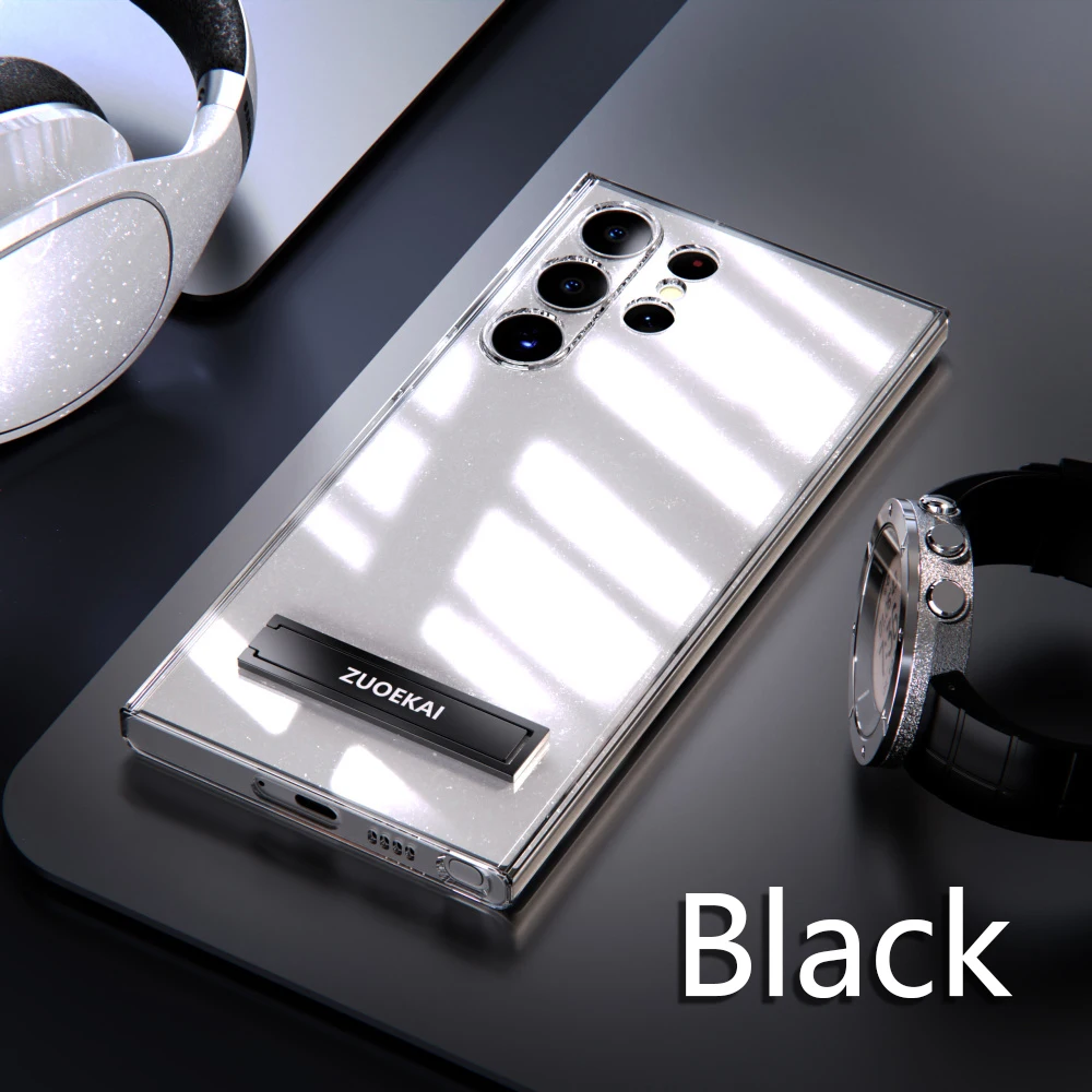 For Samsung Galaxy S25 S24 S23 S22 Ultra Transparent Kickstand Case with Bracket Standing Transverse Protective Clear Soft Cases