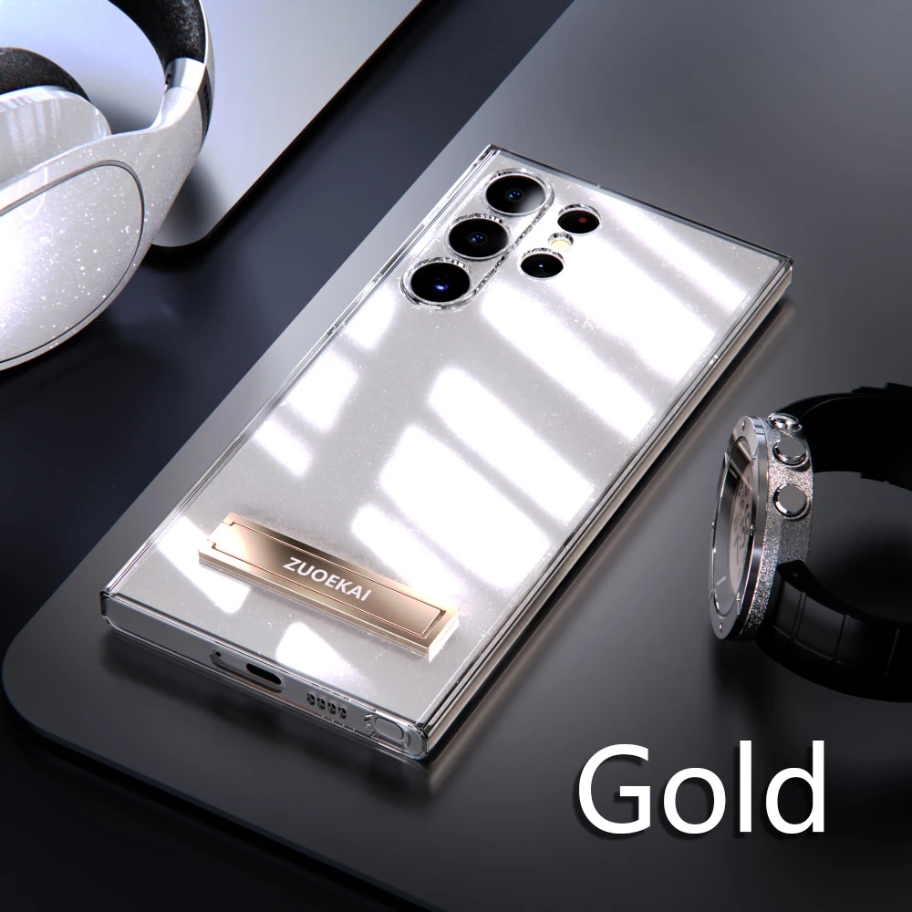 For Samsung Galaxy S25 S24 S23 S22 Ultra Transparent Kickstand Case with Bracket Standing Transverse Protective Clear Soft Cases