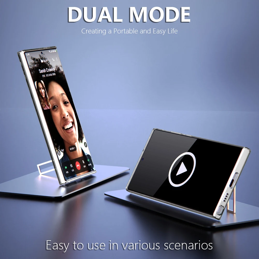 For Samsung Galaxy S25 S24 S23 S22 Ultra Transparent Kickstand Case with Bracket Standing Transverse Protective Clear Soft Cases