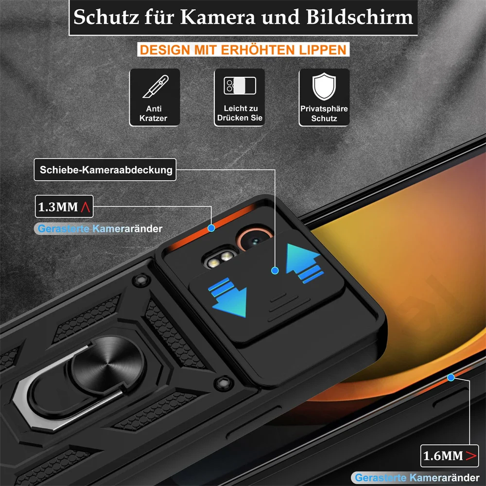 Case For Samsung XCover 7 Pro For Galaxy XCover 7 Camera Lens Cover Phone Ring Stand Armor rotate Cover